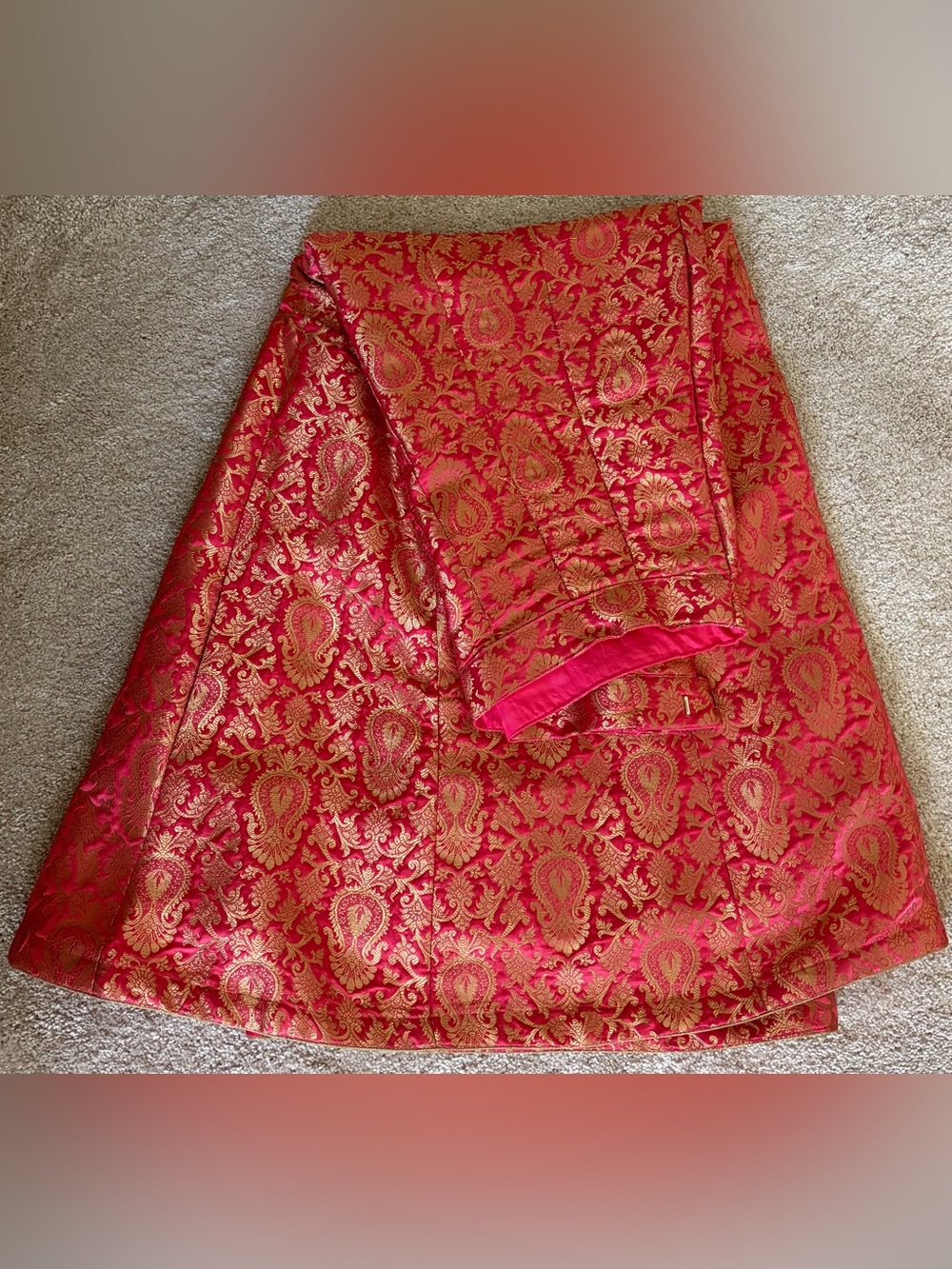 Gold Paisley Brocade Pink Women's Lengha Skirt